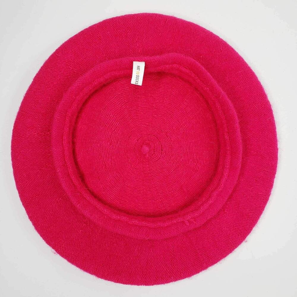 Vintage French Artist Beret Hat Wool Blend Cap Bright Pink - Picture 2 of 6